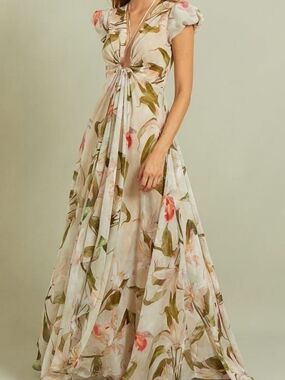 Beatriz Camacho Romantic Silk Floral Maxi Dress Ethereal Designer Piece NWT